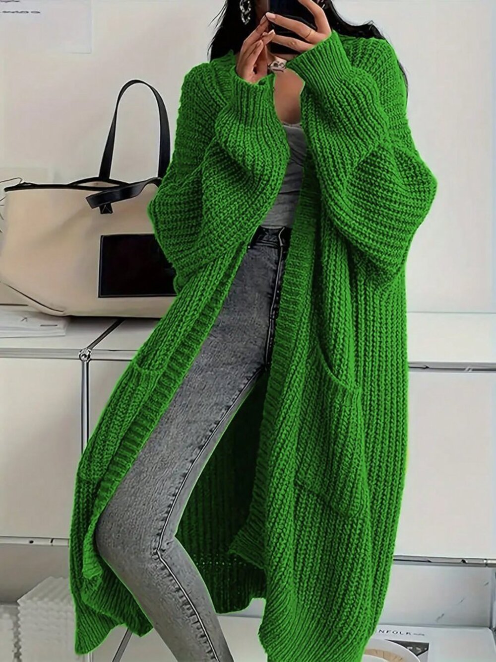 Green Casual Women's Plus Size Long Sleeve V-Neck Ribbed Knit Cardigan Sweater